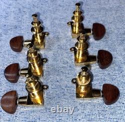 Schaller Gold 3x3 3+3 M6-G 180 503 Guitar Tuners Rosewood Buttons NEW IN BOX #28