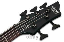 Schecter Stiletto Stealth 5 Bass Guitar Satin Black with Tuner Bundle