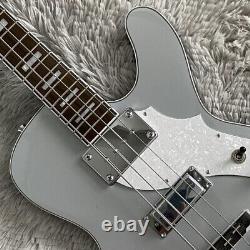 Silver Space Cadet Electric Bass Guitar HH Pickups Trapeze Tailpiece 4 Strings