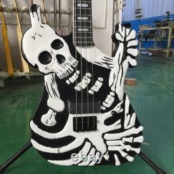Skull Shape 4 String Electric Bass Guitar Rosemood Fingerboard Fixed Bridge