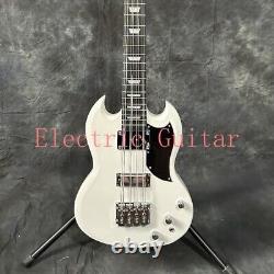 Snow White SG Electric Bass Guitar 8 String HH Pickups Thru Body Chrome Hardware