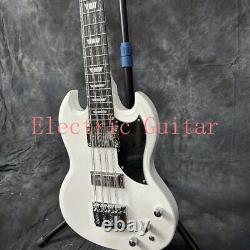 Snow White SG Electric Bass Guitar 8 String HH Pickups Thru Body Chrome Hardware