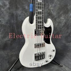 Snow White SG Electric Bass Guitar 8 String HH Pickups Thru Body Chrome Hardware