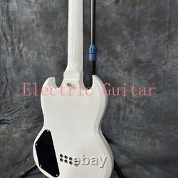 Snow White SG Electric Bass Guitar 8 String HH Pickups Thru Body Chrome Hardware