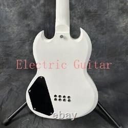 Snow White SG Electric Bass Guitar 8 String HH Pickups Thru Body Chrome Hardware