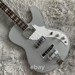 Space Cadet Gray Electric Bass Guitar HH Pickups Trapeze Tailpiece 4 Strings