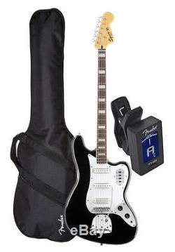 Squier (030-5600-506) Vintage Modified VI Black Bass Bundle withBag and Tuner