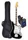 Squier (030-5600-506) Vintage Modified VI Black Bass Bundle withBag and Tuner