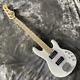 Stingray White Electric Bass Guitar 5 String HH Pickups Fixed Bridge Open Tuner