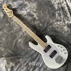 Stingray White Electric Bass Guitar 5 String HH Pickups Fixed Bridge Open Tuner