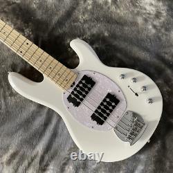 Stingray White Electric Bass Guitar 5 String HH Pickups Fixed Bridge Open Tuner