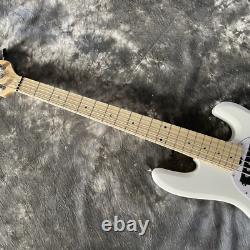 Stingray White Electric Bass Guitar 5 String HH Pickups Fixed Bridge Open Tuner