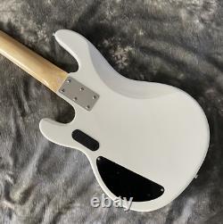 Stingray White Electric Bass Guitar 5 String HH Pickups Fixed Bridge Open Tuner