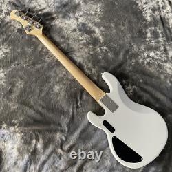 Stingray White Electric Bass Guitar 5 String HH Pickups Fixed Bridge Open Tuner