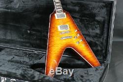 Top Quality Fly V Electric Guitar Quilted Maple Top Chrome Hardware Tuner Open