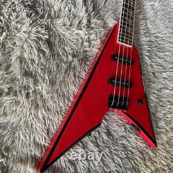 US 4 Strings Swallow Tail V Red Electric Bass Guitar Black Edge Chirtsmas Gift