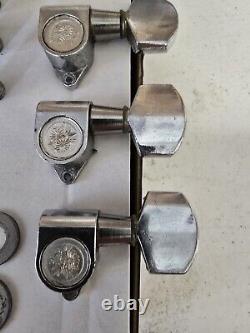 Vintage 70's 3 + 3 Guitar Tuners Japan. Chrysanthemums On Rear RARE