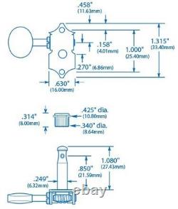 Waverly Guitar Tuners with Ebony Knobs, for Solid Pegheads, Nickel, 3L/3R