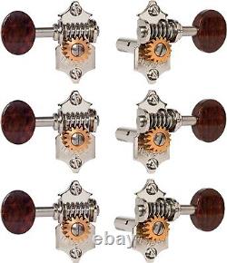 Waverly Guitar Tuners with Snakewood Knobs for Slotted Pegheads, Nickel, 3L/3R