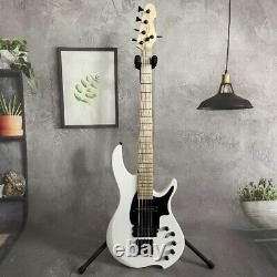 White Electric Bass Guitar Active HS Pickups Black Hardware 5 Strings Maple Neck