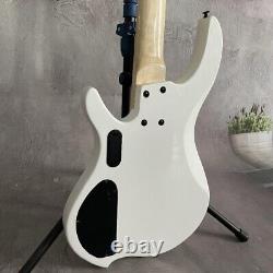 White Electric Bass Guitar Active HS Pickups Black Hardware 5 Strings Maple Neck