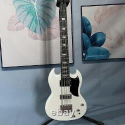 White SG-shaped Electric Bass Guitar 8 Strings HH Pickups Strings Thru Body