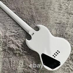 White SG-shaped Electric Bass Guitar 8 Strings HH Pickups Strings Thru Body