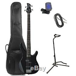 Yamaha TRBX174 4-String Bass Guitar Pack Deluxe Bag, Clip-On Tuner, Stand, Black