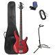 Yamaha TRBX174 Bass Guitar Bundle, Deluxe Bag, Tuner, Cable, Stand, Red Metallic
