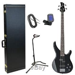 Yamaha TRBX204 Galaxy Black Bass Guitar Gold Pack with Case, Stand, Tuner, Cable