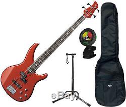 Yamaha TRBX204BRM Red Metallic 4-String Bundle with Tuner, Bag and Stand